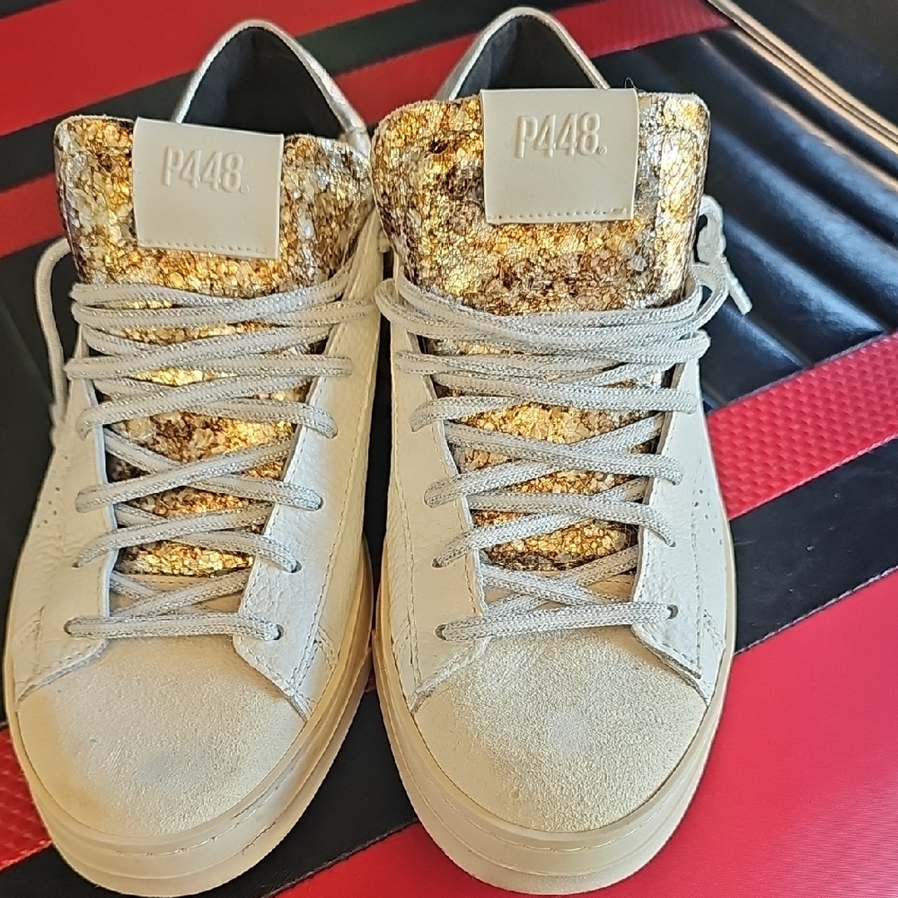 P448 Women's Glittering Gold and Cream Sneakers